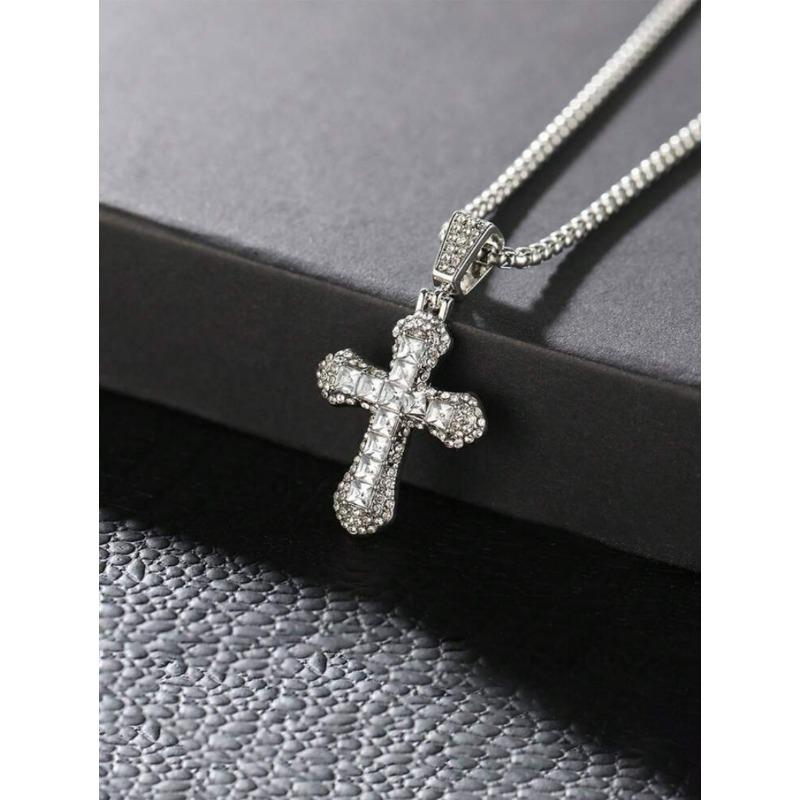 Cross with Diamond Pendant Necklace Autumn and Winter Long Sweater Chain Street Hip Hop Necklace