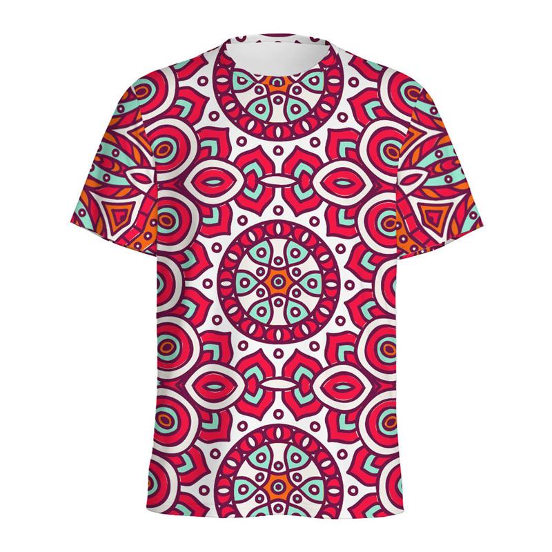 Spiritual Pattern 3D Printed T-shirt For Men Ethnic Floral T Shirt Women Round Neck Short Sleeve Summer Street Tees