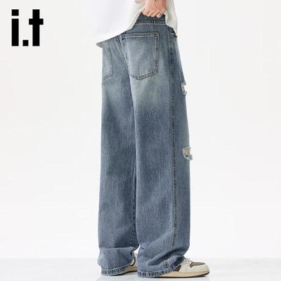 Jeans en Denim Droit Déchiré pour Homme Izzue It