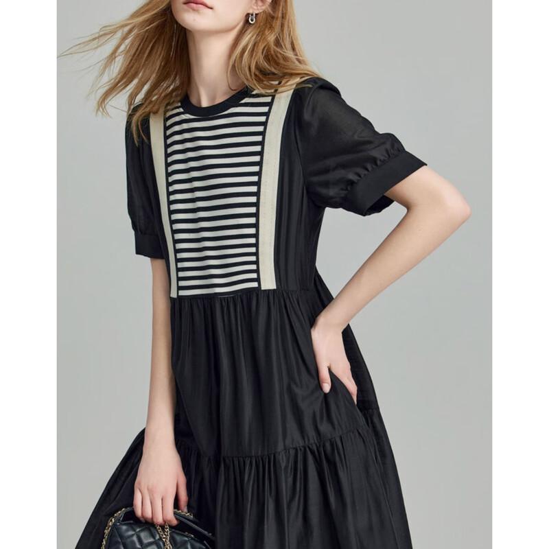 Demana Breathable Lyocell Striped Pleated Puff Dress L