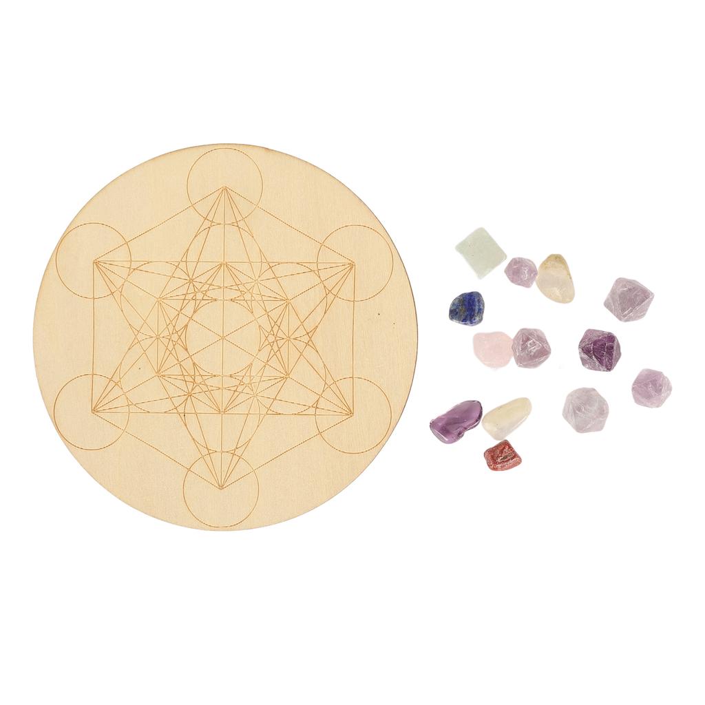 Healing Crystal Grid Board Set Colorful Crystal Grid Divination Boards with Chakras Crystal Stone for Meditation Sleep