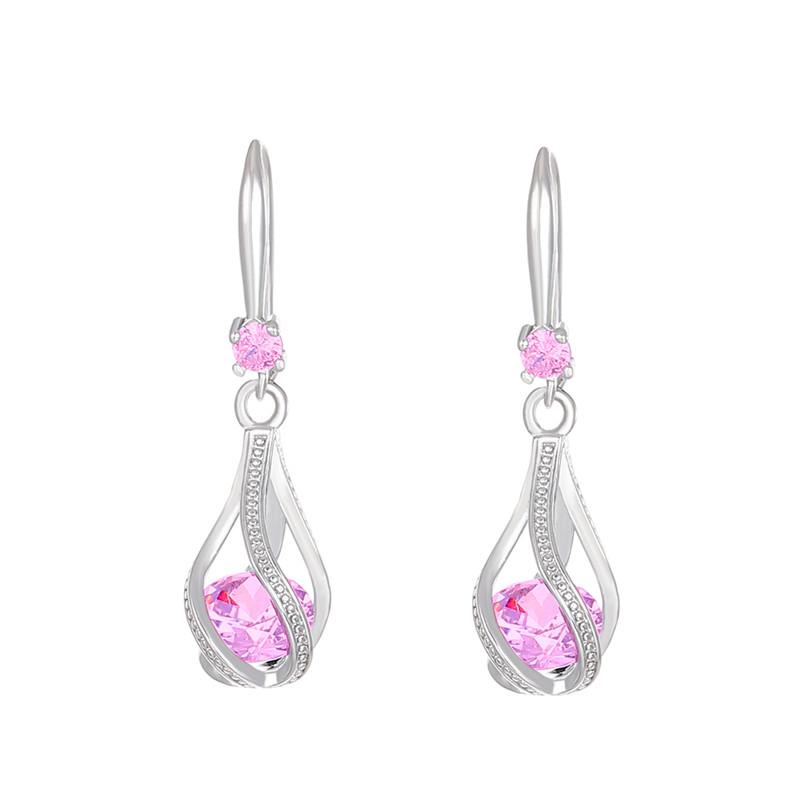 Fine New 925 Silver Luxury Crystal Zircon Earrings Charms for Woman Cute Engagement Wedding Jewelry Gift