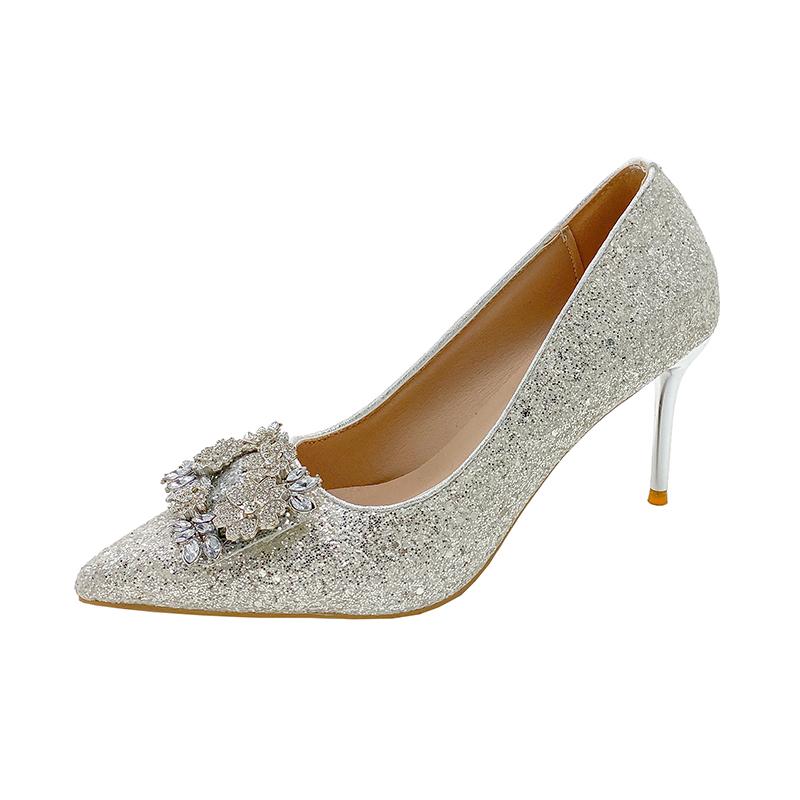 Fashion Summer New Pointy Toe Pumps Women's Fashion Full Sequin Cover Foot Anti-slip Wear-resistant Fine Heel Shoes