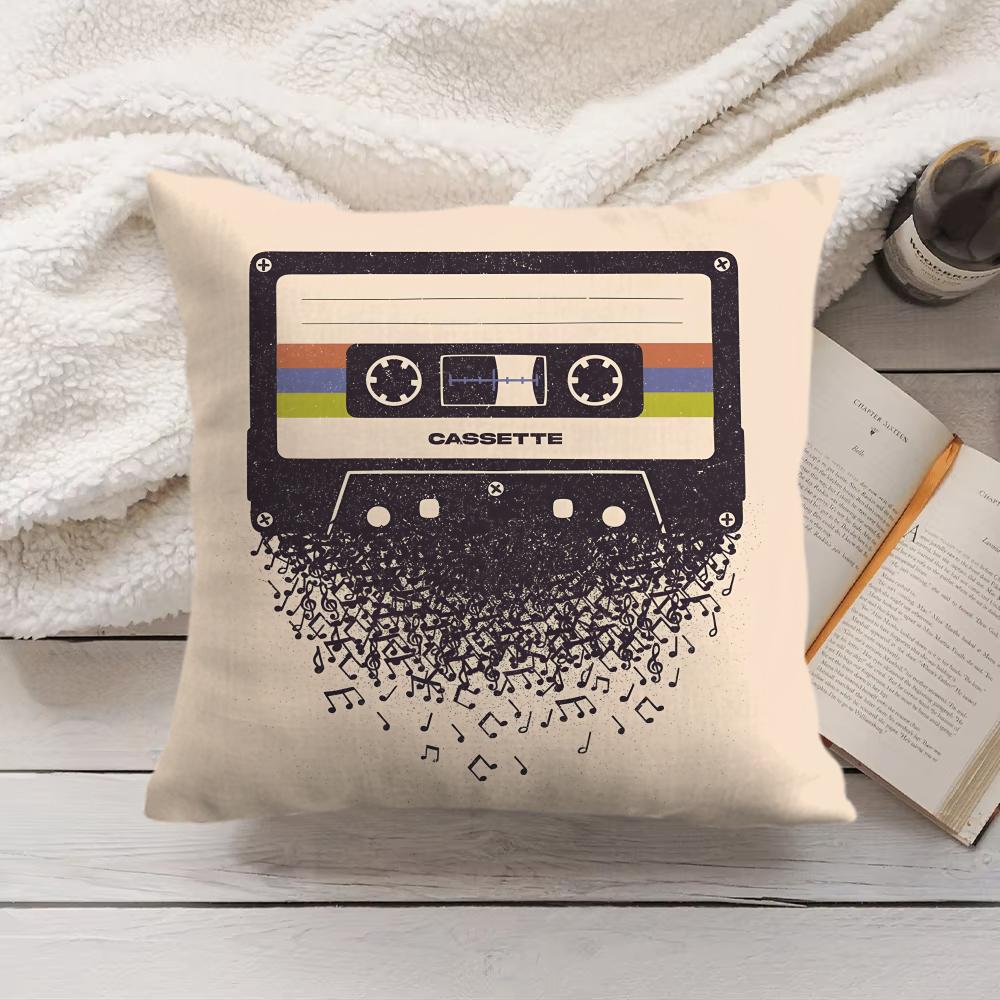 Vintage Retro Cassette Tape Cushion Cover Short Plush Double-Sided Printing Home Machine Washable In Warm Winter Pillow Cover
