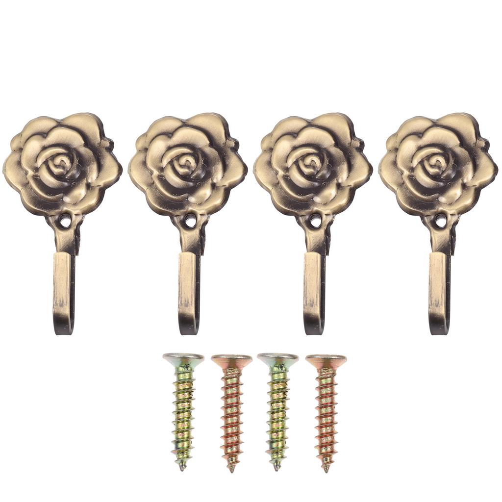 4 set Väggmonterade Gardinhållare Järnband Dekorativa Draperikrokar Elegant Rosblommönster Användning i Hem Hotell Restaurang