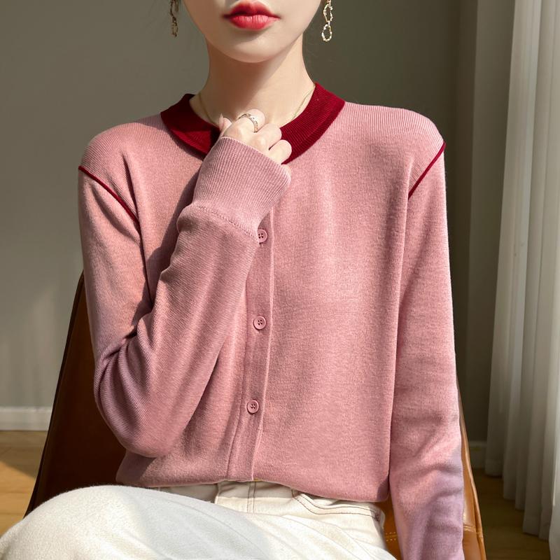 Damski kardigan z wełny czesankowej i jedwabiu morwowego, kaszmir Qinghe, 50% wełny, 50% jedwabiu morwowego, zimowy sweter dzianinowy, jesienny sweter kaszmirowy