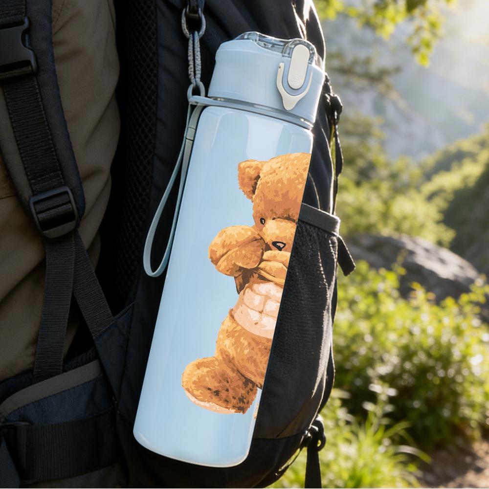1 Stück Süßer Brauner Teddybär Cartoon-Druck 750ml Tragbare Sport-Wasserflasche Auslaufsicher Fitnessstudio Outdoor Reise Trinkbecher