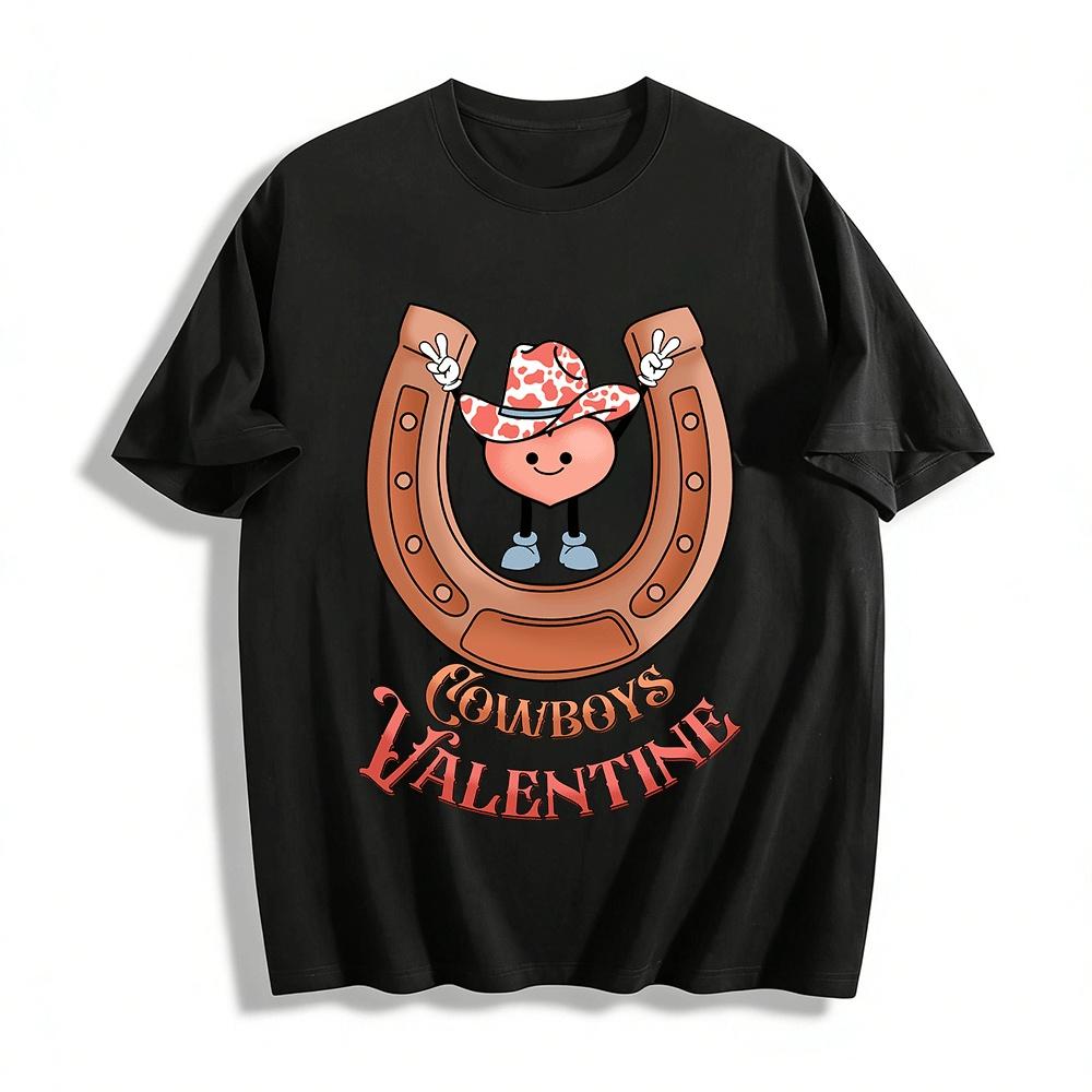 

Cowboys Valentine Heart Horseshoe Print Casual Top Pure cotton T-shirt XXS