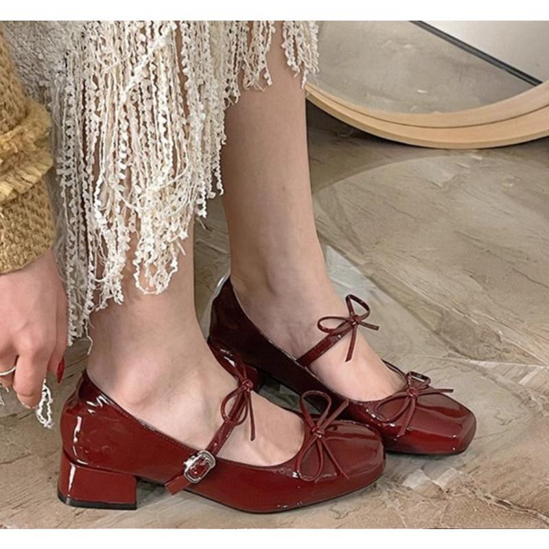 2025 Spring Fashion bowknot High Heel Mary Jane Shoes Women Thick Bottom Square Toes Retro Single Shoes Lolita Party Shoes