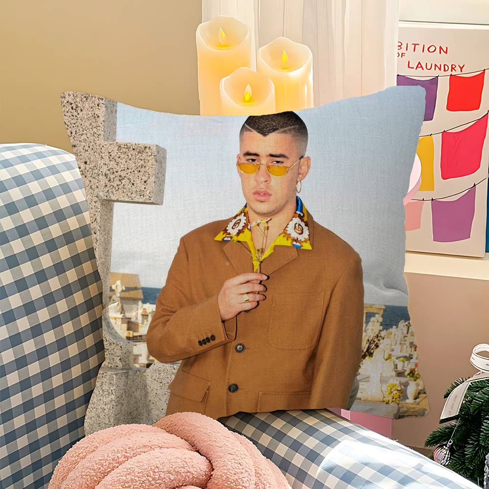 Global Reggaeton Star B-Bad Bunny Cushion Cover Polyester Sofa Cushions Decorative Throw Pillows Home Decoration Pillowcover