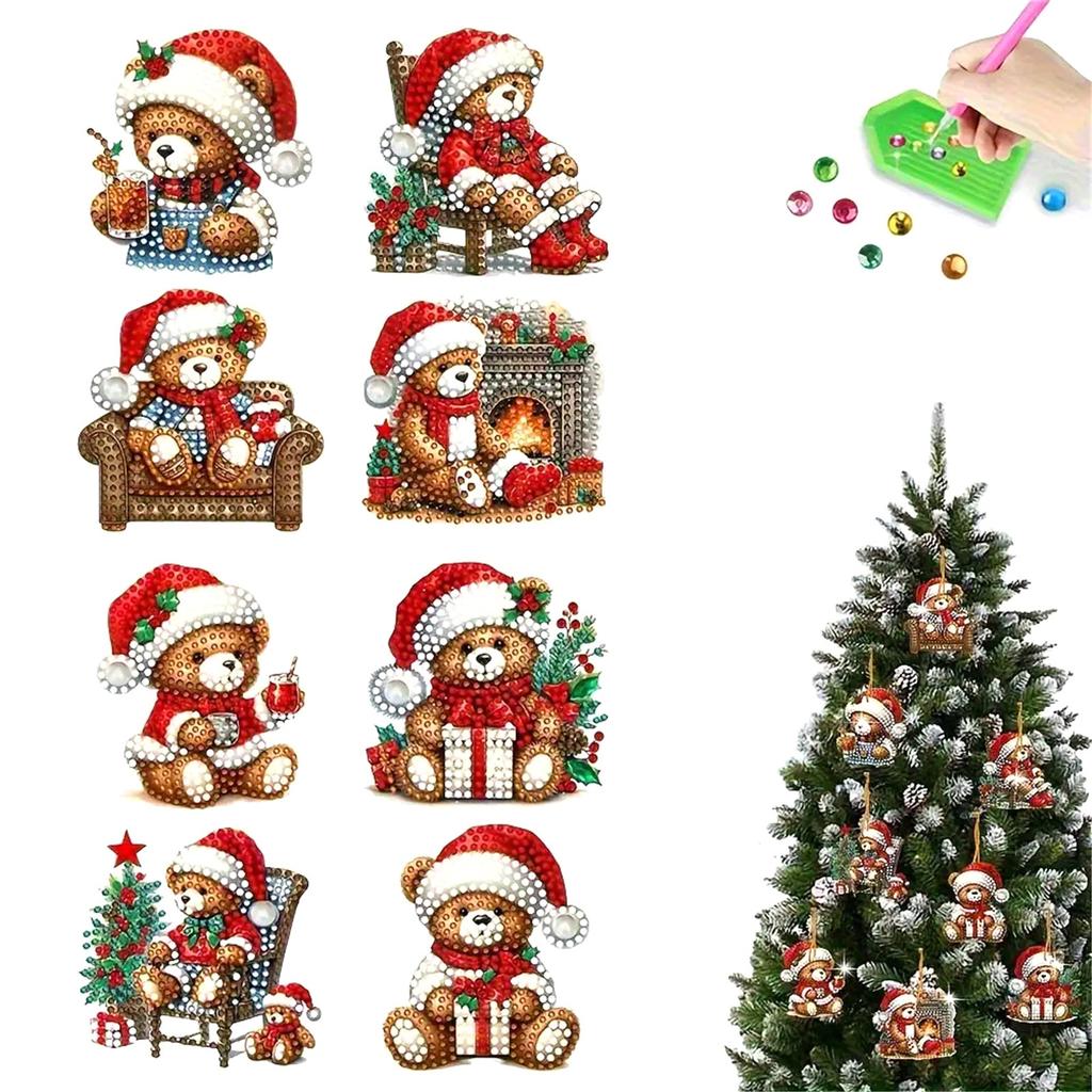 8/15/20Pcs Christmas DIY 2D Flat Acrylic Diamond Art Ornaments Double Sided Diamond Painting Kit for Home Xmas Party Craft Decor
