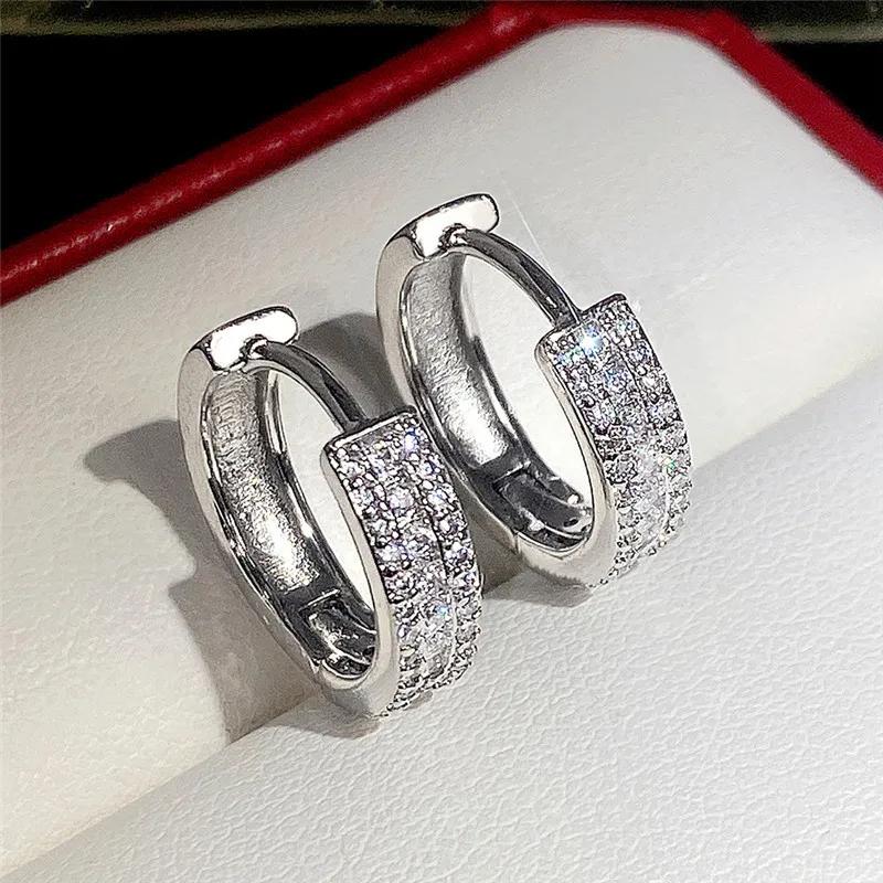 Fashion Cubic Zircon Small Hoop Earrings  Sterling SIlver Minimal Round Circle Hoops Earrings for Women Man Party