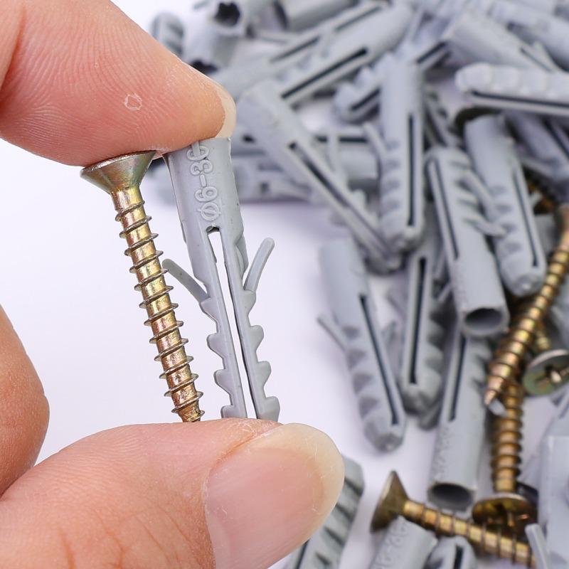 200-50Set Plastic Expansion Tube Pipe Drilling Plug Self Tapping Screws Concrete Wall Anchors Fastener Screw Bolt Assortment Kit