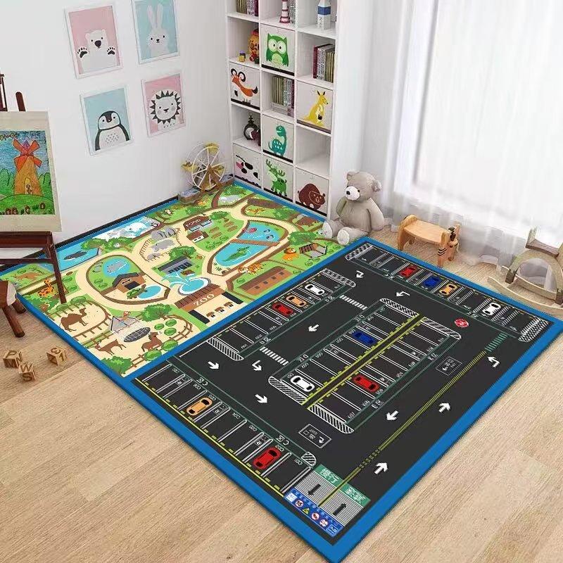 Kids Car Rug, Race Track Playmat Rugs for Cars, Road Traffic Carpet for Playroom Fun City Life Map Toy Play Mat for Bedroom Boys