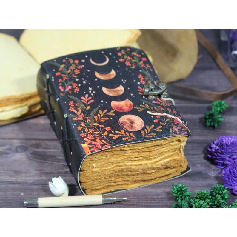Handmade Leather Grimoire: Sun & Moon Book of Shadows