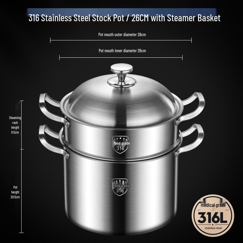 Extra Tall 316 Stainless Steel Stock Pot - Food-Grade, Deepened & Thickened, Large Capacity, Perfect for Stewing & Soups