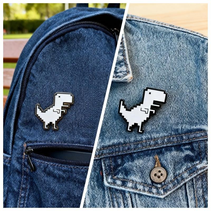 1Pc Cute Pixel-style Cartoon Dinosaur Alloy Badges - Denim Jacket T-shirt Backpack Decorative Pins Social Brooch for Men & Women