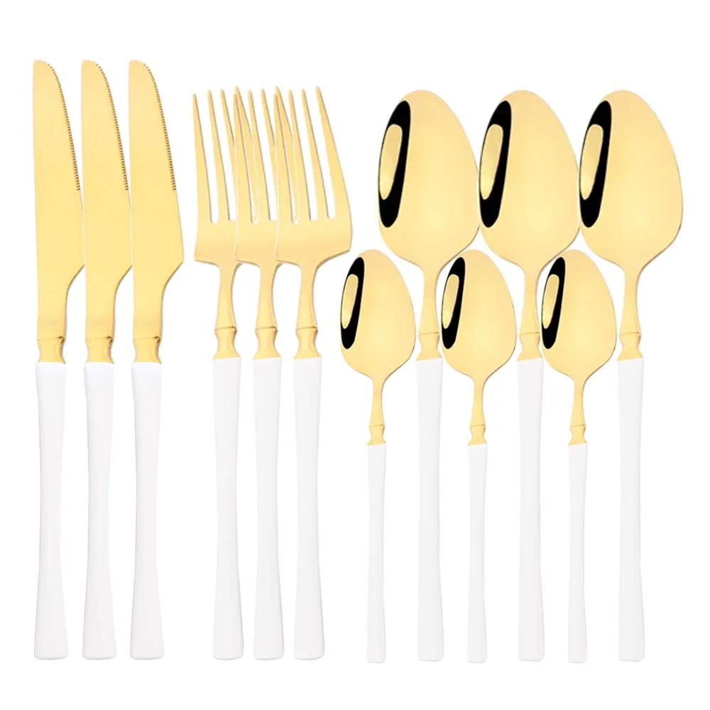 12Pcs Gold Dinnerware Stainless Steel Cutlery Set Knife Fork Tea Spoon Dinner Flatware Set Kitchen Silverware Tableware