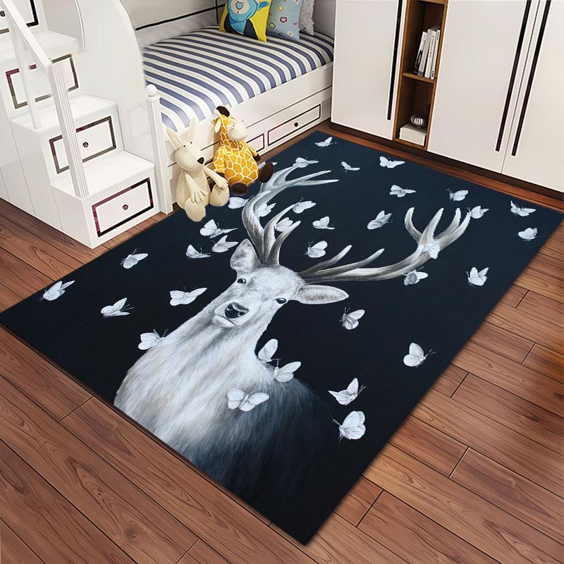 Sika Deer 3D Art Carpet, Living Room and Bedroom Household Items, Children's Room Sofa Mats, Doormat Floor  Anti-slip Rug, Gifts