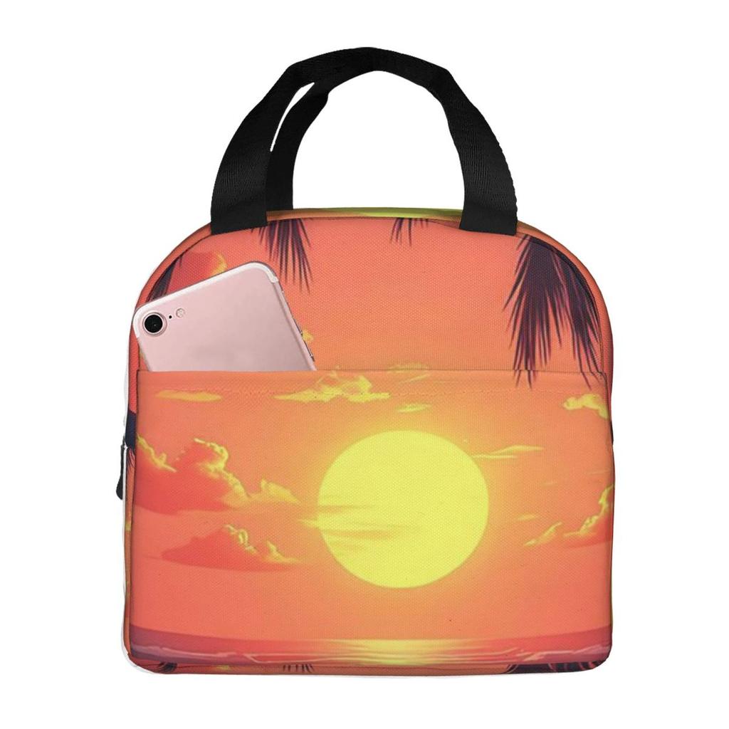 Summer Beach Sunset Palm Tree Design Insulated Lunch Bag for Women Kids Leakproof Food Boxes Thermal Lunch Box Tote