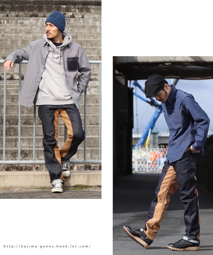 KOJIMA GENES Space Monkey Combo Pants Jeans Size 34 Men's Indigo/Black