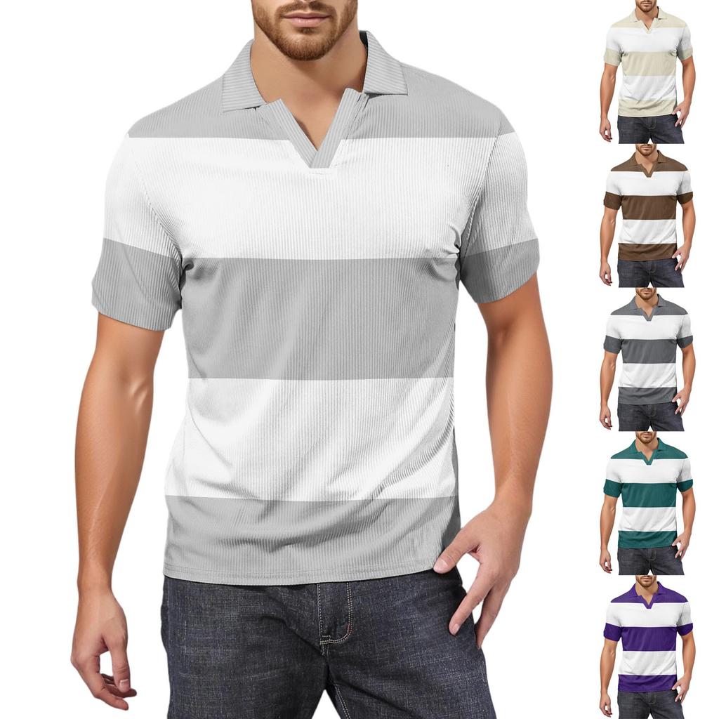 Moda Hombre Top Estampado Cuello en V Manga Corta Camiseta de Golf