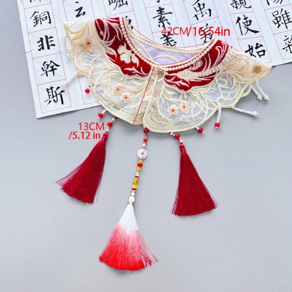 Chinese Style Hanfu Collar Embroidery Design Floral Pattern Horse-face Skirt Yunjian Collar Cloud Shoulder Tassels