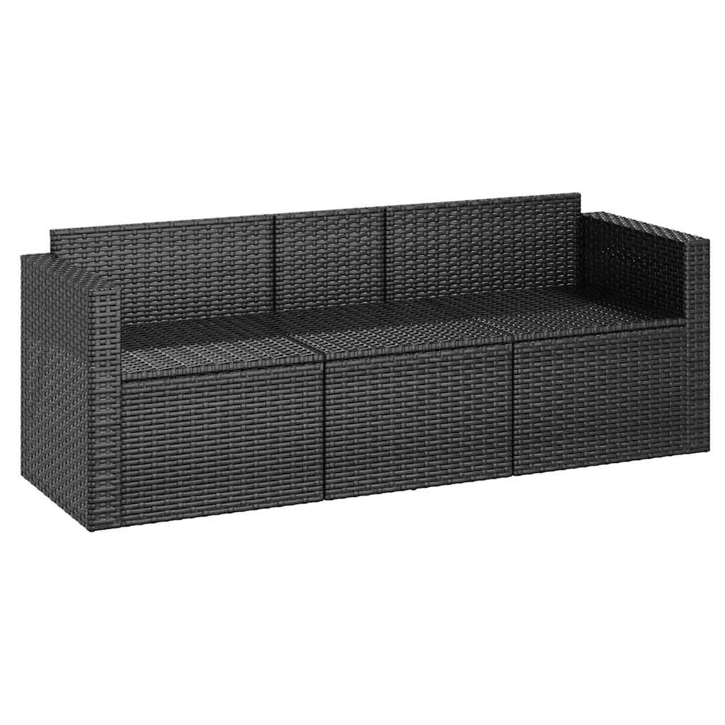 Vidaxl 3-Seater Garden Sofa With Cushions, Black, Poly Rattan