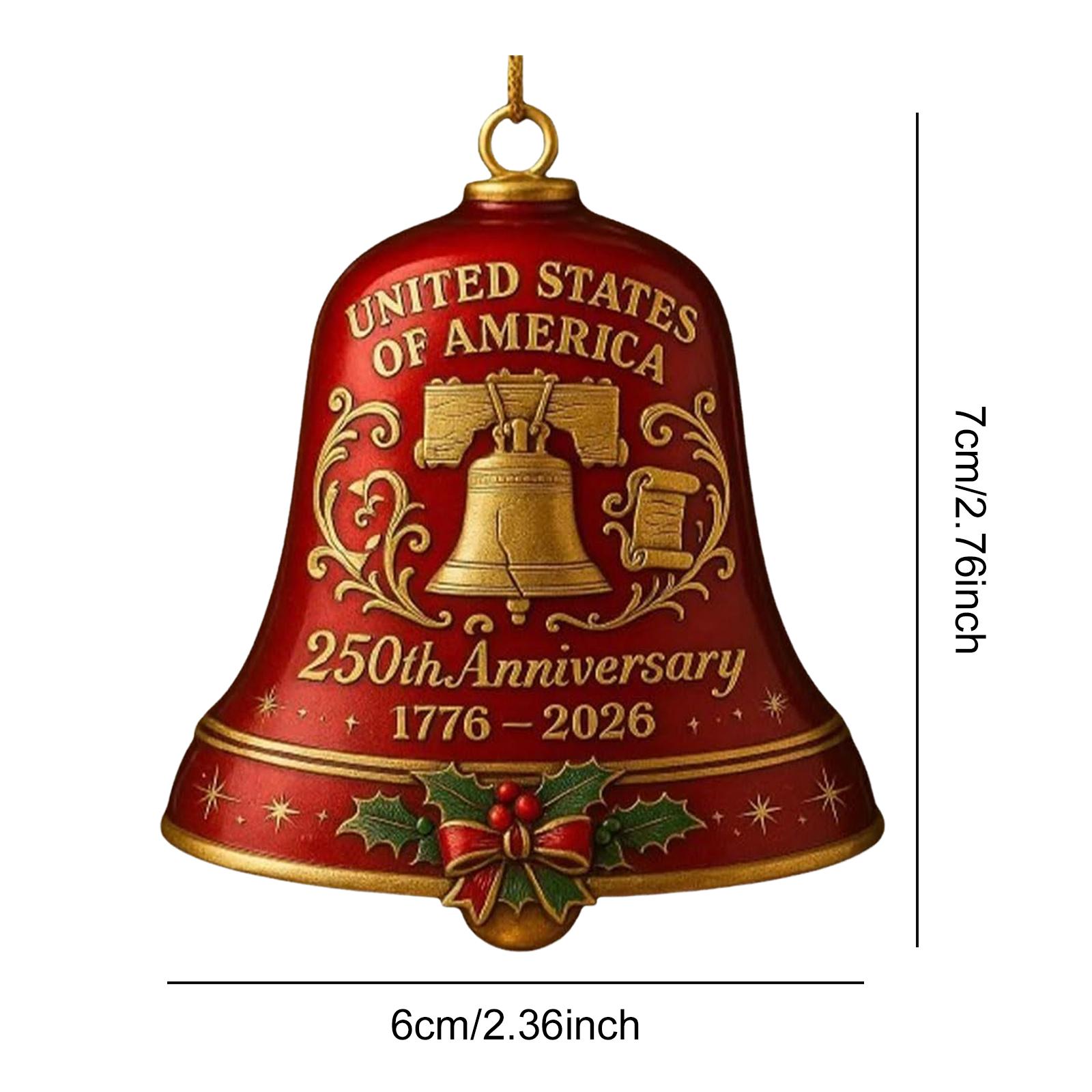 USA 250th Anniversary Bell 3D Commemorative Bell Hanging Crafted Doorbell (Red)