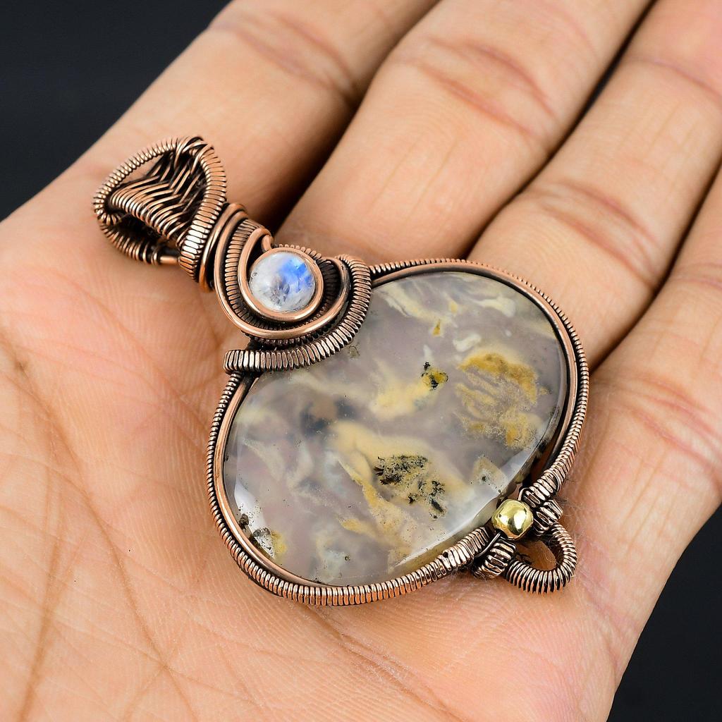 Tiger Dendrite Pendant, 999 Copper Wire Wrapped Pendant Jewelry. Gift For Women Handmade Pendant Gemstone Jewelry