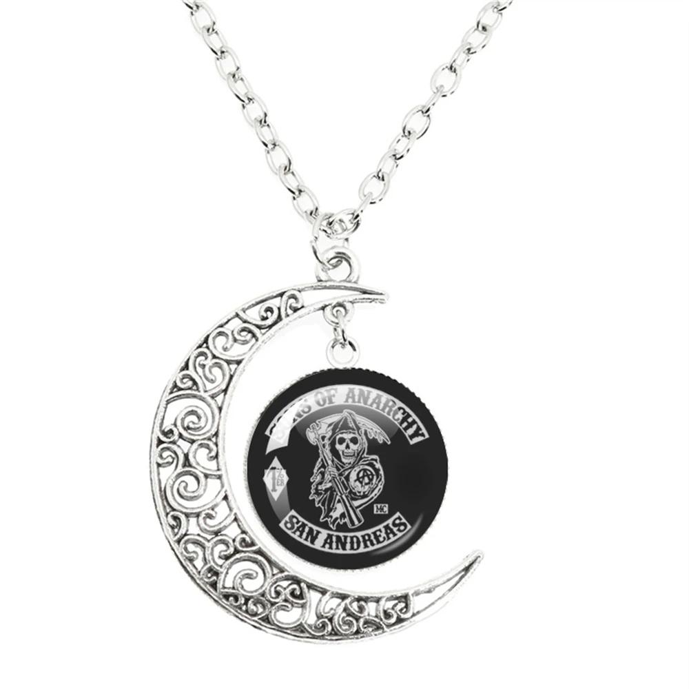 

Sons Of Anarchy LOGO Moon Pendant Necklace Freedom Symbol 20mm Glass Cabochon Gifts Jewelry Gifts To Friends