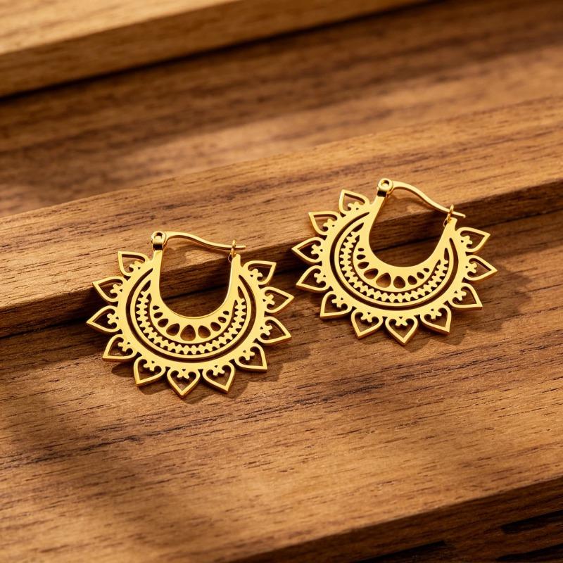 Bohemian Hollow Round Alloy Carved Earrings For Women Ins Style