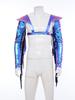 M-3XL Men Metallic Shiny Fringed Arm Sleeves Long Sleeve with Tassels Structured Epaulet Adjustable Chest Harness Club Party Crop Top