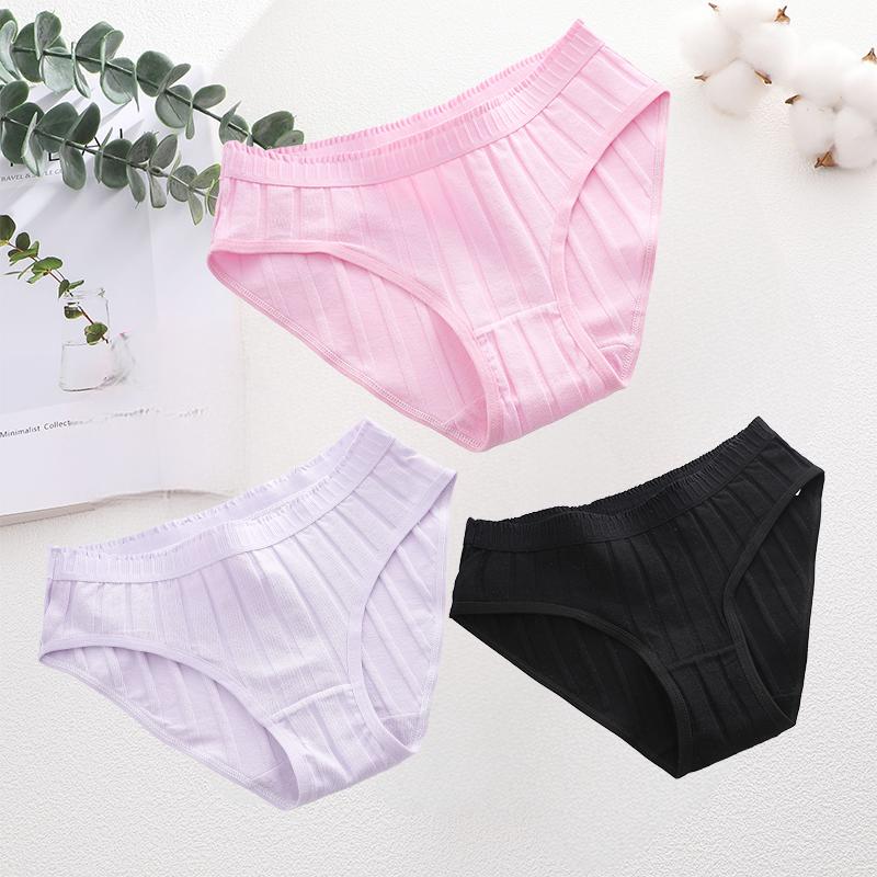 3PCS/SEt Womens Basic Low Waist Underwear Striped Cotton Bikini Panties Breathable Daily Wear Soft Comfort Multi Color Lingerie