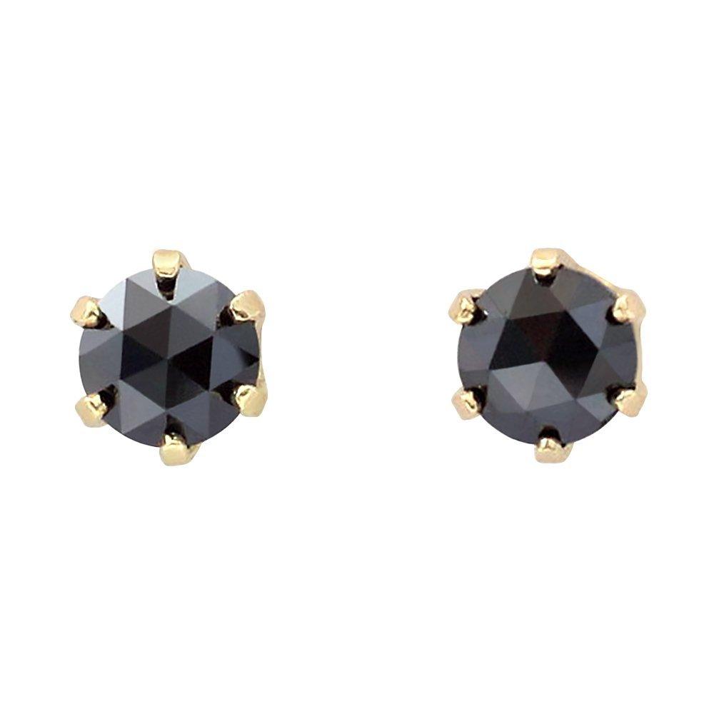 

18K Black K18 Yellow Single Both Ears [Barzaz] Earrings, Gold, Diamond, Gold, 18K, Black, Stone, чорний
