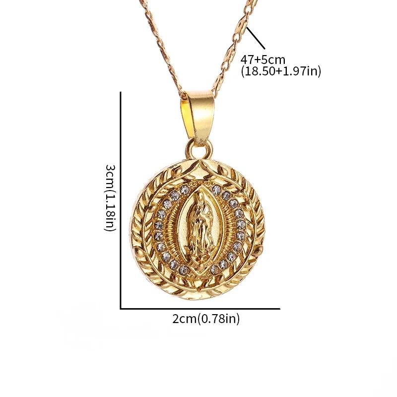 Exquisite Zircon Catholic Virgin Mary of Guadalupe Medal Necklace Women's Fashion Good Luck Amulet Jewelry
