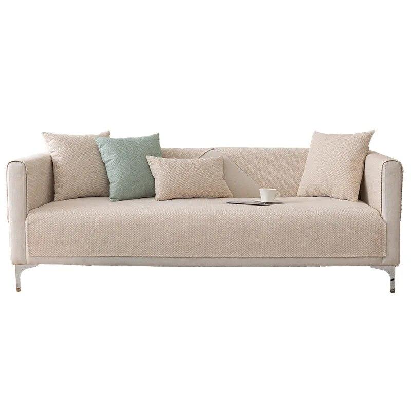 Luxury Cream Chenille Sofa Cushion Cover Non Slip Soft Textured Living Room Decor
