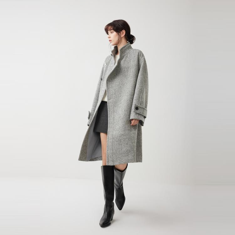 ELLE French Old Money Style Stand Collar Casual Versatile Long Sleeve Woolen Overcoat Women Outerwear EF53085
