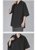 Men's Black Ice Silk Loose-Fit Short-Sleeve Shirt, Korean Style, Casual Summer Wear