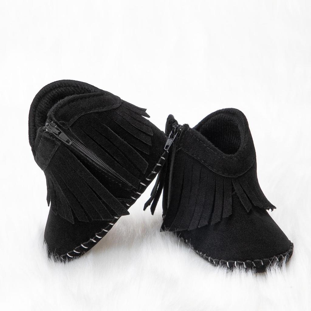 Warm Velvet Baby Boots with Soft Rubber Soles and Non-Slip Tassels