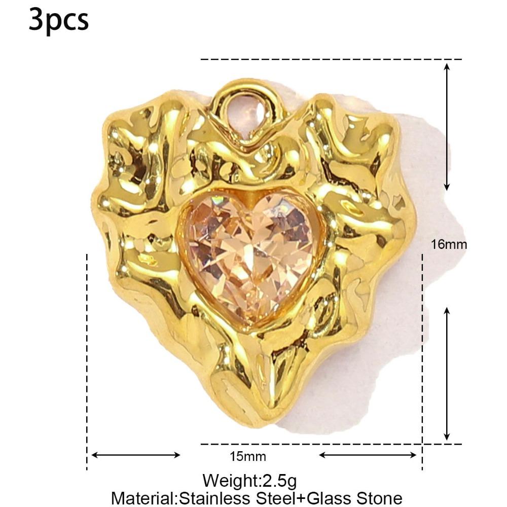 3pcs Fashion Stainless Steel Cubic Zircon Pendant Vintage Handmade Heart Charm DIY Cross Charm Gift