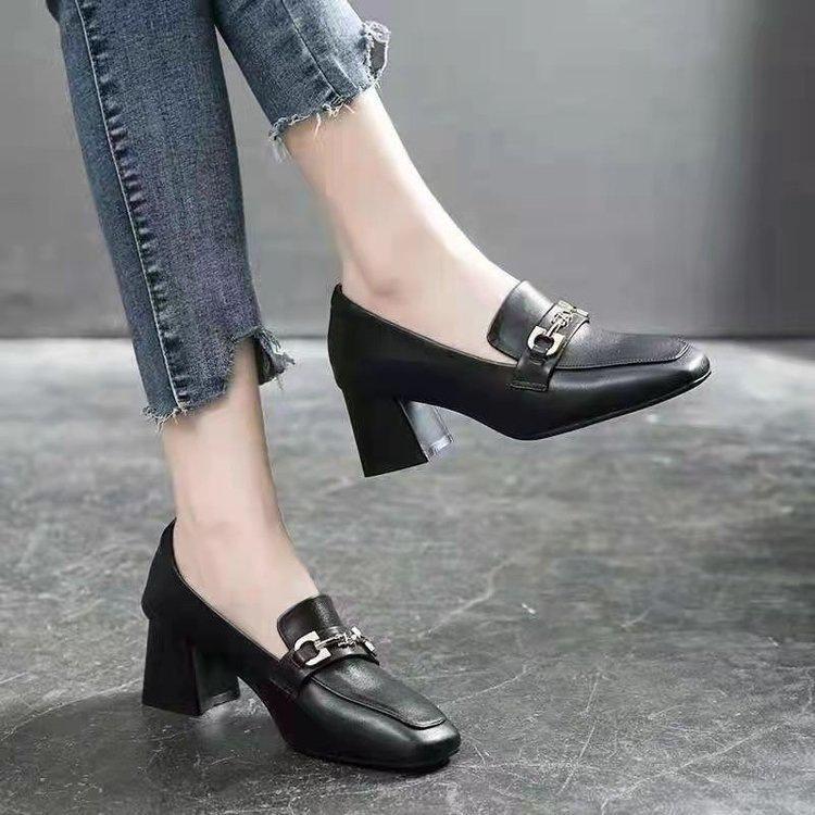 High-heeled Small Leather Shoes Autumn New British Style Thick Heel Square Head Comfortable Single Shoes