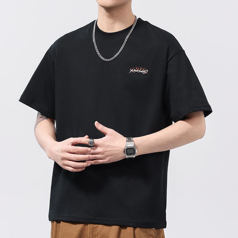 

240g Black Technology Cool Ice Leather Knitted Loose T-shirt Men s Round Neck T-shirt Short Sleeves 4XL