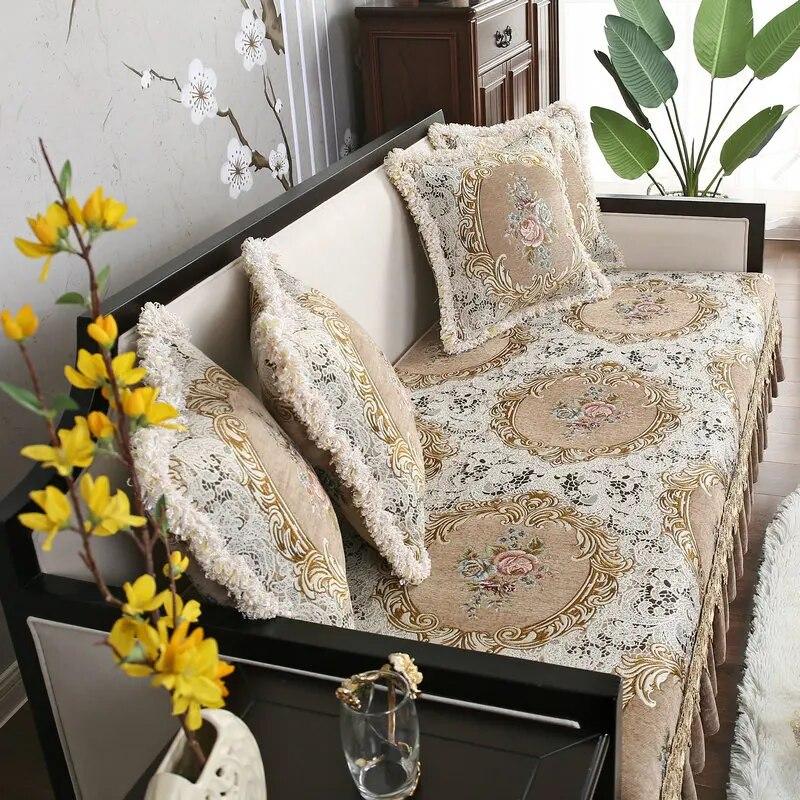 Luxury Jacquard Fabric Sofa Cover Chenille Slipcover Living Room Decor Anti-slip Sofa Protective Covers All-season Sofa Towel