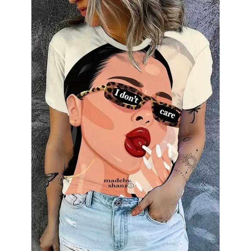 Casual Temperament Top Printed Women's Clothing Crew Neck Short Sleeve Comfortable T-Shirts Women’s