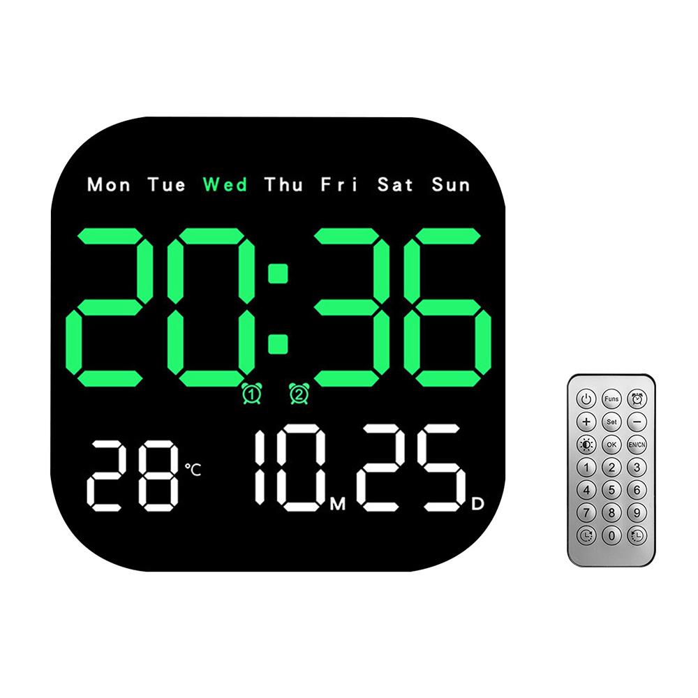 Electronic Digital Wall Clocks Temperature Date Week Dispaly Table Clock 12/24H Wall-mounted LED Alarm Clock Remote Control