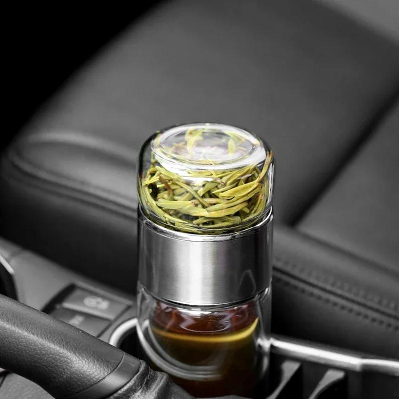 390ml čajová láhev na vodu s vysokým borosilikátovým sklem, dvojitá vrstva, čajový šálek na vodu Infuser Tumbler Nádobí Láhev na vodu s čajovým filtrem