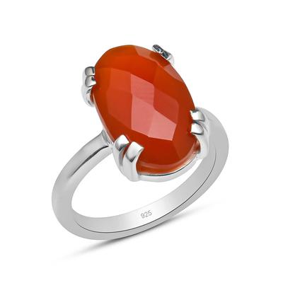 Natural Oval Shape Carnelian Gemstone Solid 925 Sterling Silver Prong Set Ring For Women & Girls Size 5 To 12