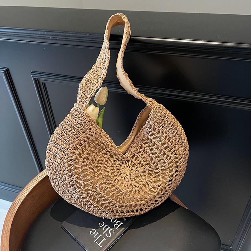 Yogodlns Borsa a Spalla Intrecciata in Paglia Oversize da Donna Casual Grande Capacità Mezzaluna Borsa a Mano Vacanza Estiva Leggera Borsa da Spiaggia Intrecciata a Mano