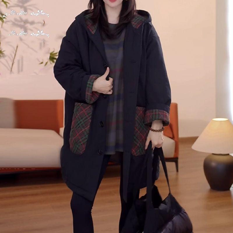 Women's Hooded Cotton Padded Coat Big Pockets Plus Size Loose  Warm Winter Jacket